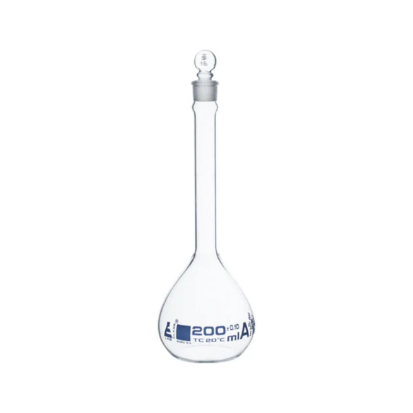 MATRAZ VOLUMETRICO CLASE "A" TAPON DE VIDRIO 200ML EISCO