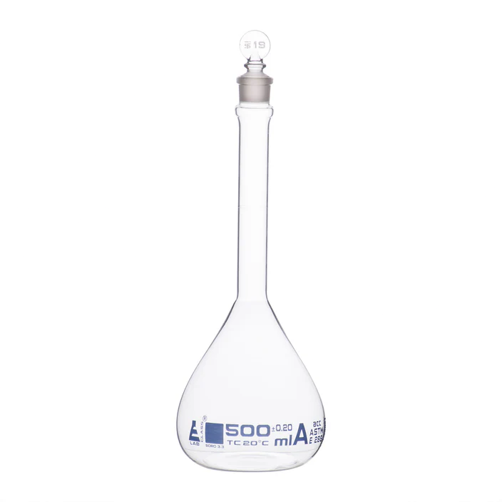 MATRAZ VOLUMETRICO CLASE "A" TAPON VIDRIO 500ML   EISCO