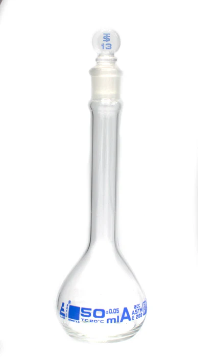 MATRAZ VOLUMETRICO CLASE "A" TAPON VIDRIO 50ML   EISCO