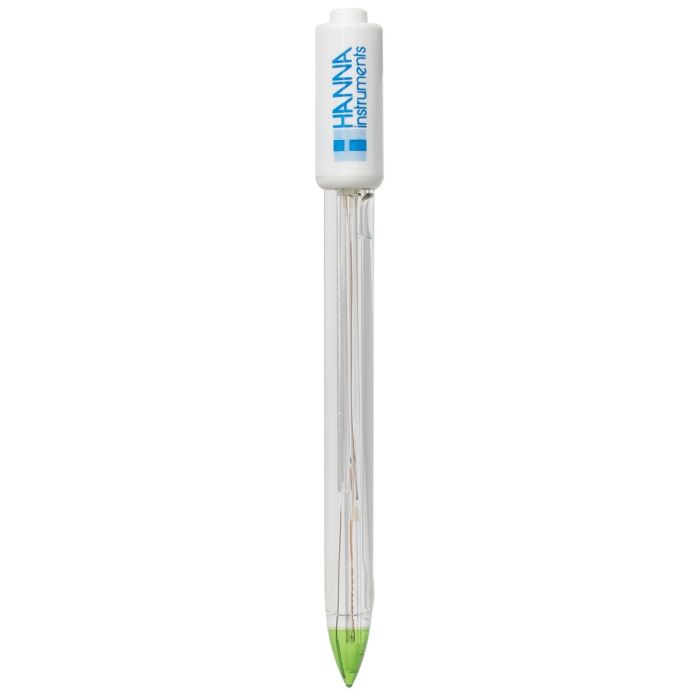 Electrodo de pH/temperatura para yogur con conector DIN rápido, cuerpo de vidrio y relleno de gel. HANNA