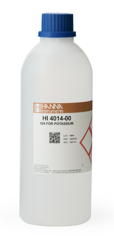 Solución de ajuste de fuerza iónica (ISA) para ISE de potasio. HANNA