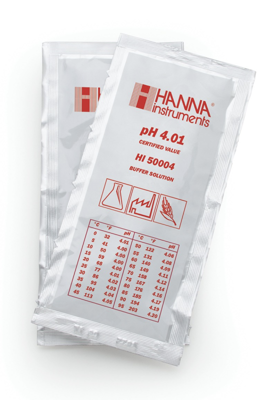 Sobres de solución técnica de calibración pH 4.01 " 25 °C, (25 x 20mL). HANNA