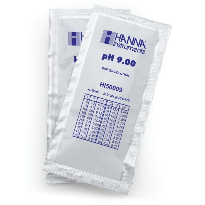 Sobres de solución técnica de calibración pH 9.00 " 25 °C, (25 x 20mL). HANNA