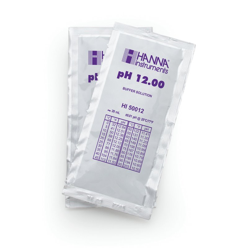 Sobres de solución técnica de calibración de pH 12.00  (10 pzas. x 20 mL). HANNA