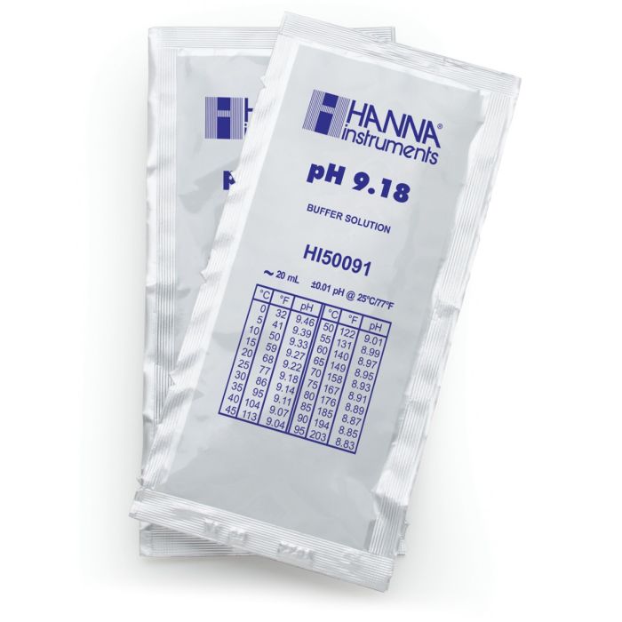 Sobres de solución técnica de calibración pH 9.18 " 25 °C, (25 x 20mL). HANNA