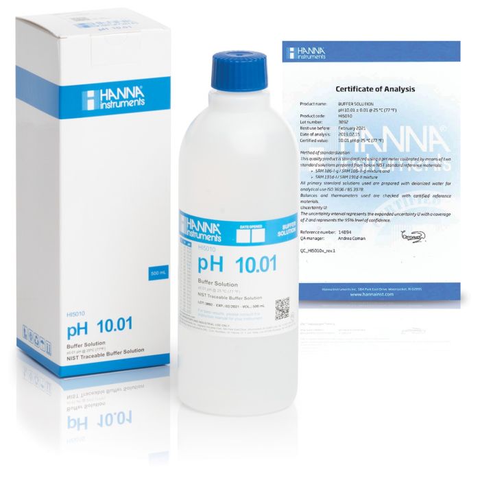 Solución técnica de calibración pH 10.01 " 25 °C, 500 mL. HANNA