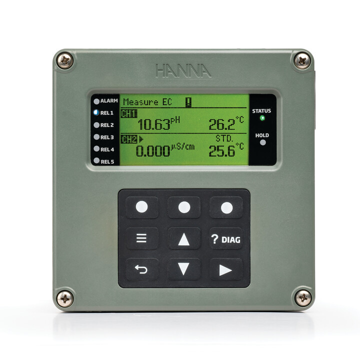 Controlador universal de proceso, doble canal, comunicación serie RS-485 / Modbus, 100-240 VCA. HANNA