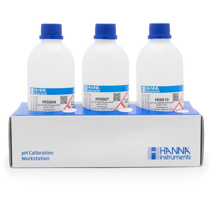 Soluciones técnicas de calibración pH 4.01, pH 7.01, pH 10.01 " 25°C, (1 de cada uno) frasco 500 mL. HANNA