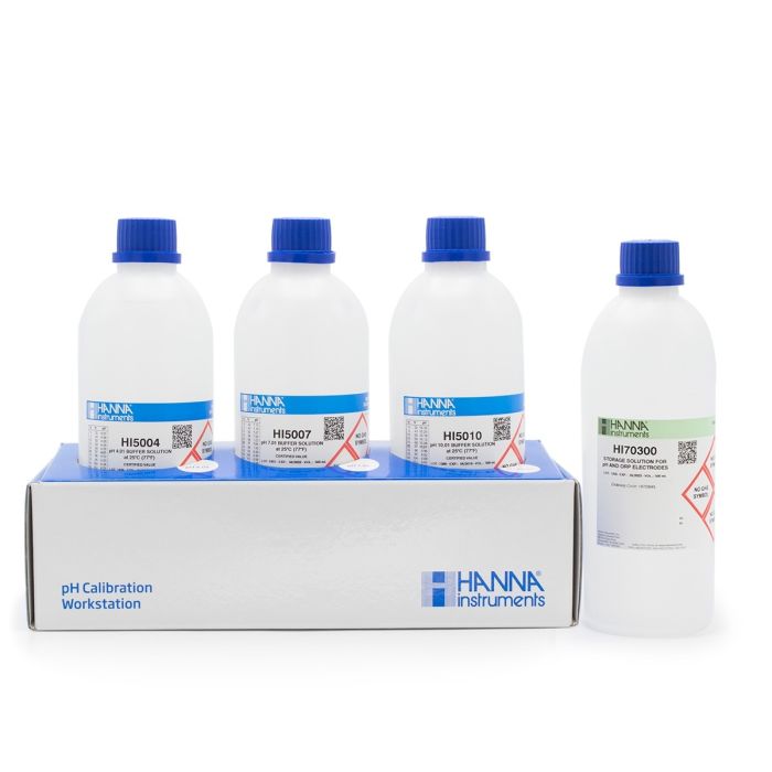 Soluciones técnicas pH 4.01, pH 7.01, pH 10.01, solución HI70300, 1 frasco de 500mL c/u. HANNA