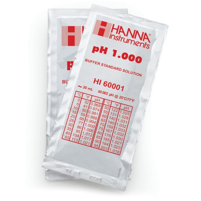 Sobres de estándar de calibración milesimal pH 1.000 " 25 °C, (25 x 20mL). HANNA