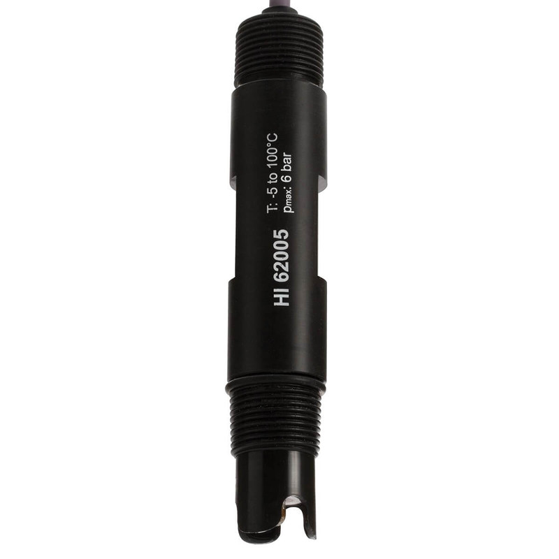 Electrodo ORP industrial con pin de oro, cuerpo de PVDF, doble unión de PTFE, BNC, 5m, PT100. HANNA